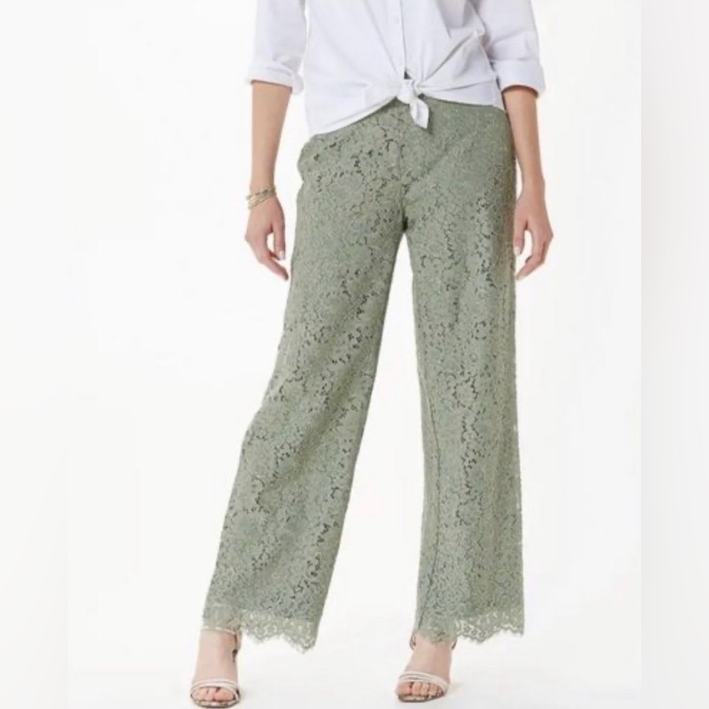 Isaac Mizrahi Olive Lace Wide Leg Pants